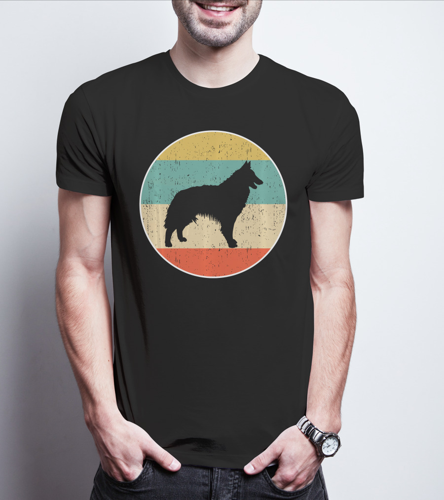 Belgian Tervuren Dog Vintage Silhouette Retro Stripes T-Shirt