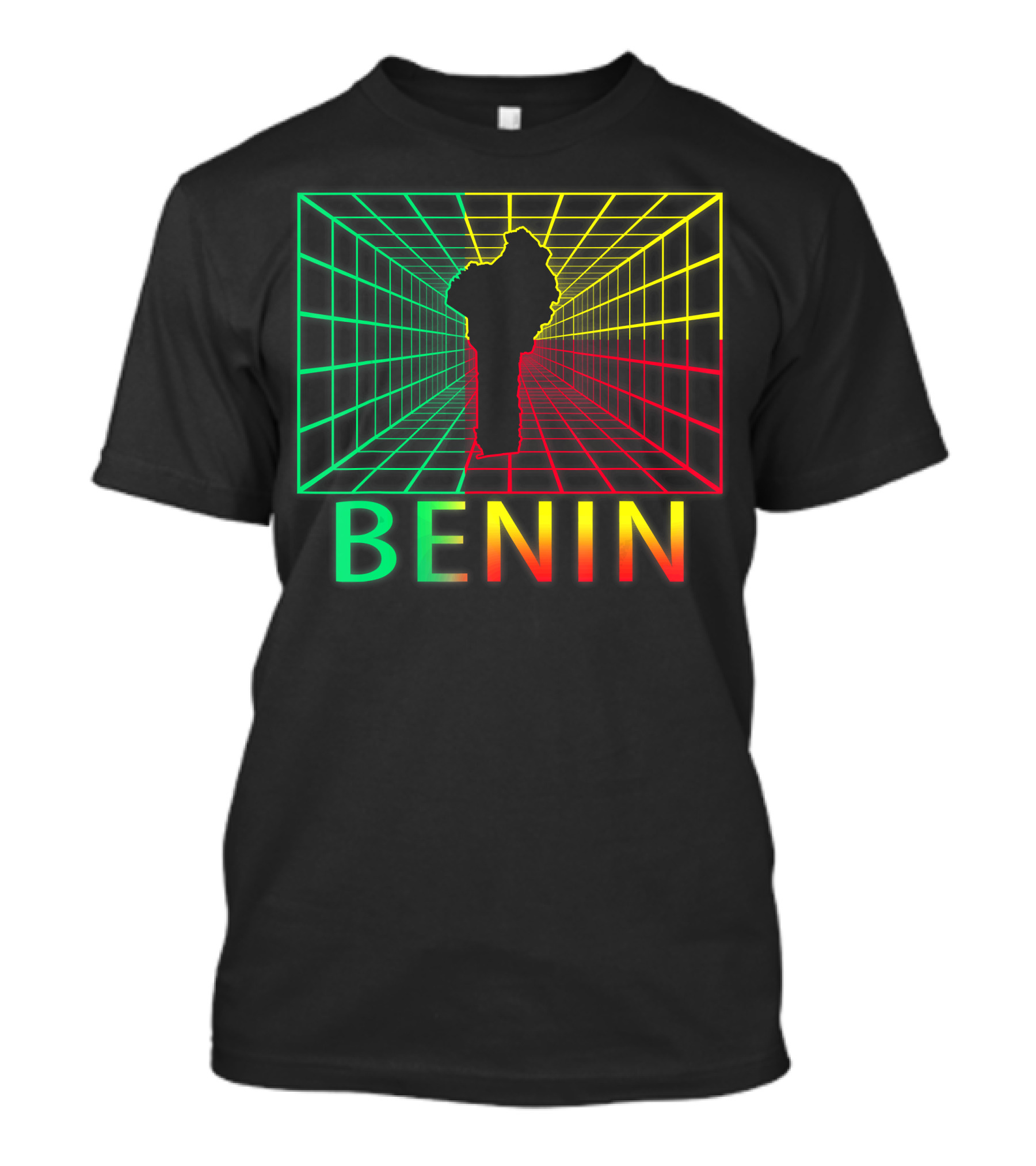 Benin Map Beninese Neon Grid T-Shirt