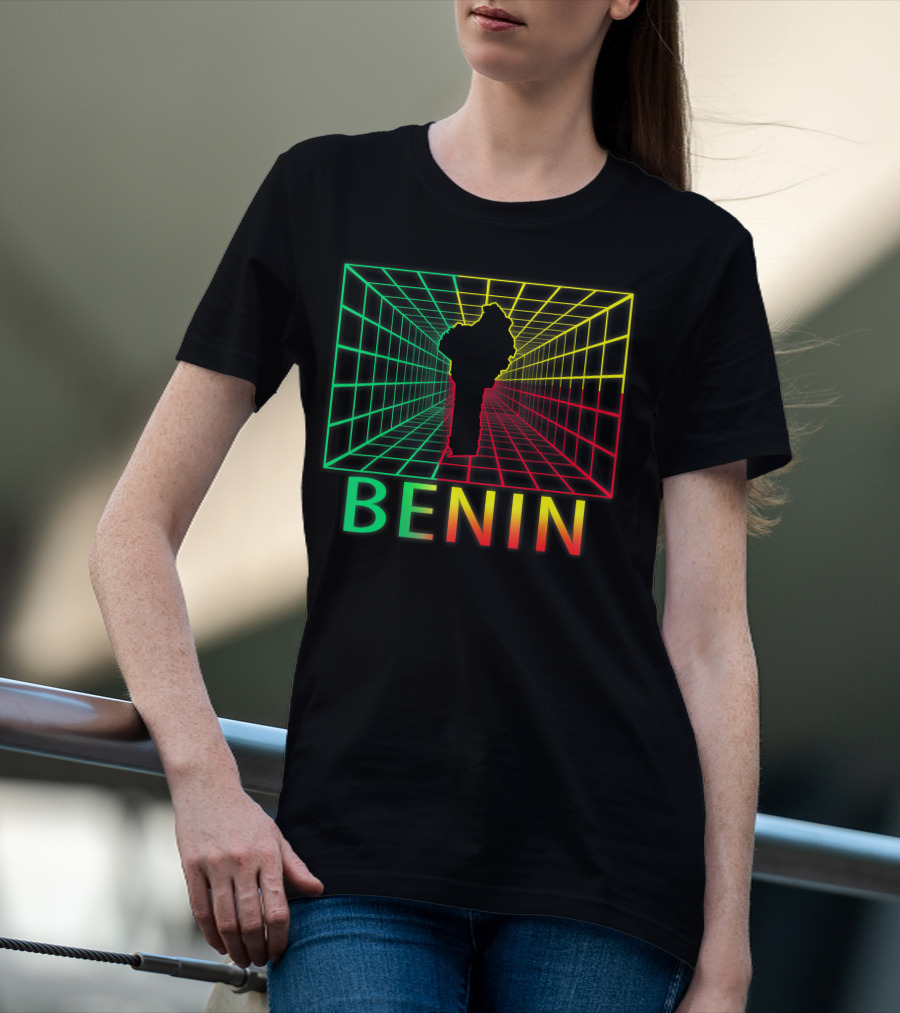 Benin Map Beninese Neon Grid T-Shirt