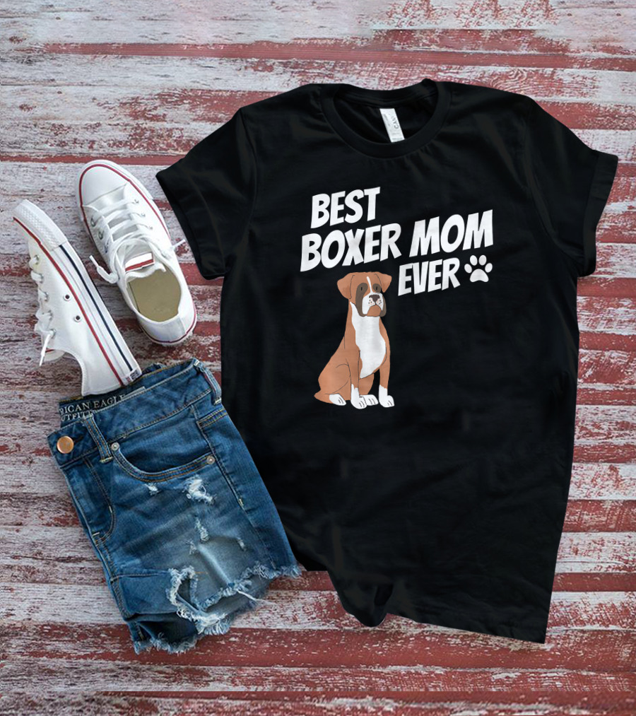 Best Boxer Mom Ever With Cute Dog And Paw Prints T-Shirt