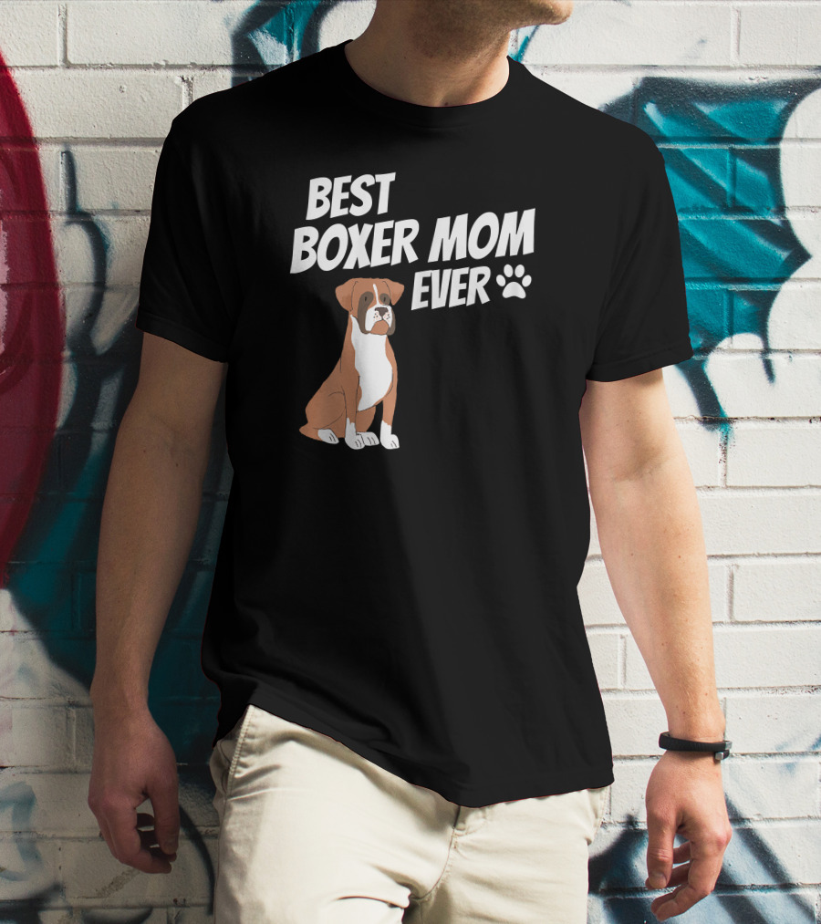 Best Boxer Mom Ever With Cute Dog And Paw Prints T-Shirt