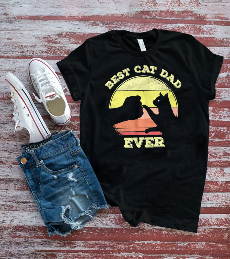 Best Cat Dad Ever Funny Cat Lover Sunset Fist Bump T-Shirt