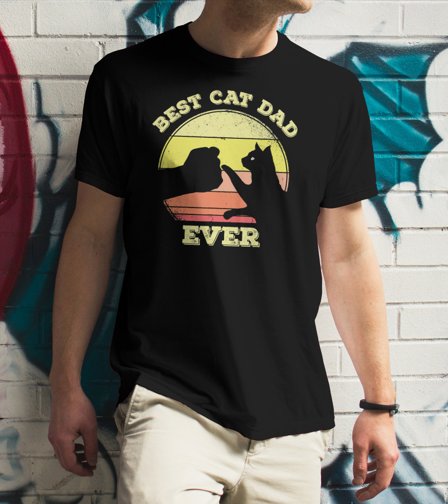 Best Cat Dad Ever Funny Cat Lover Sunset Fist Bump T-Shirt