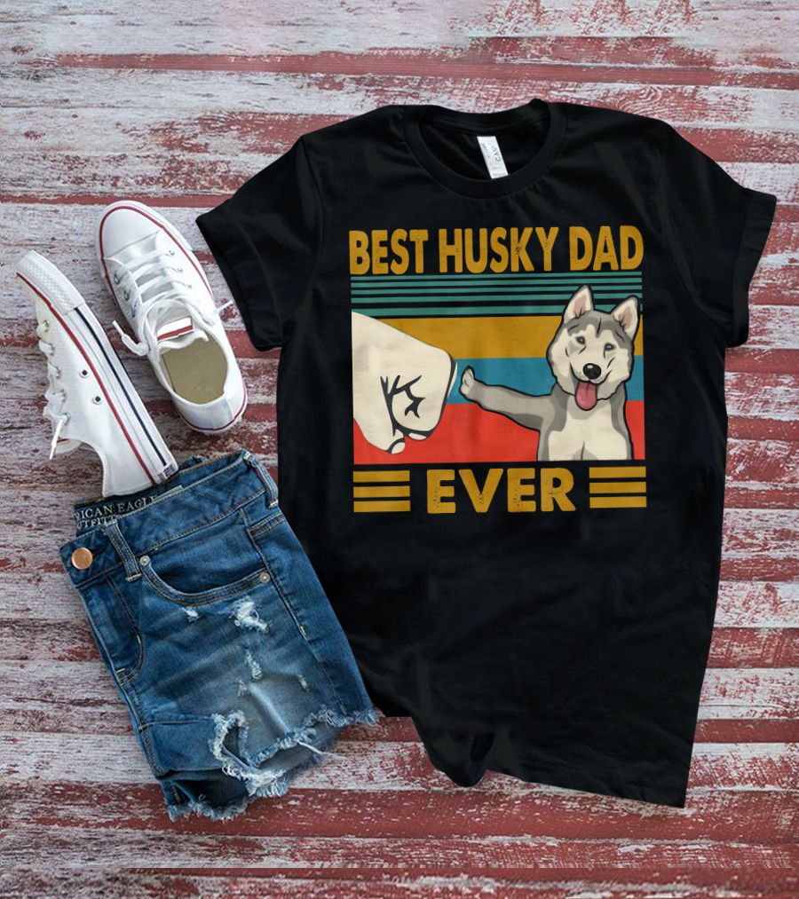 Best Husky Dad Ever Fist Bump With Husky T-Shirt