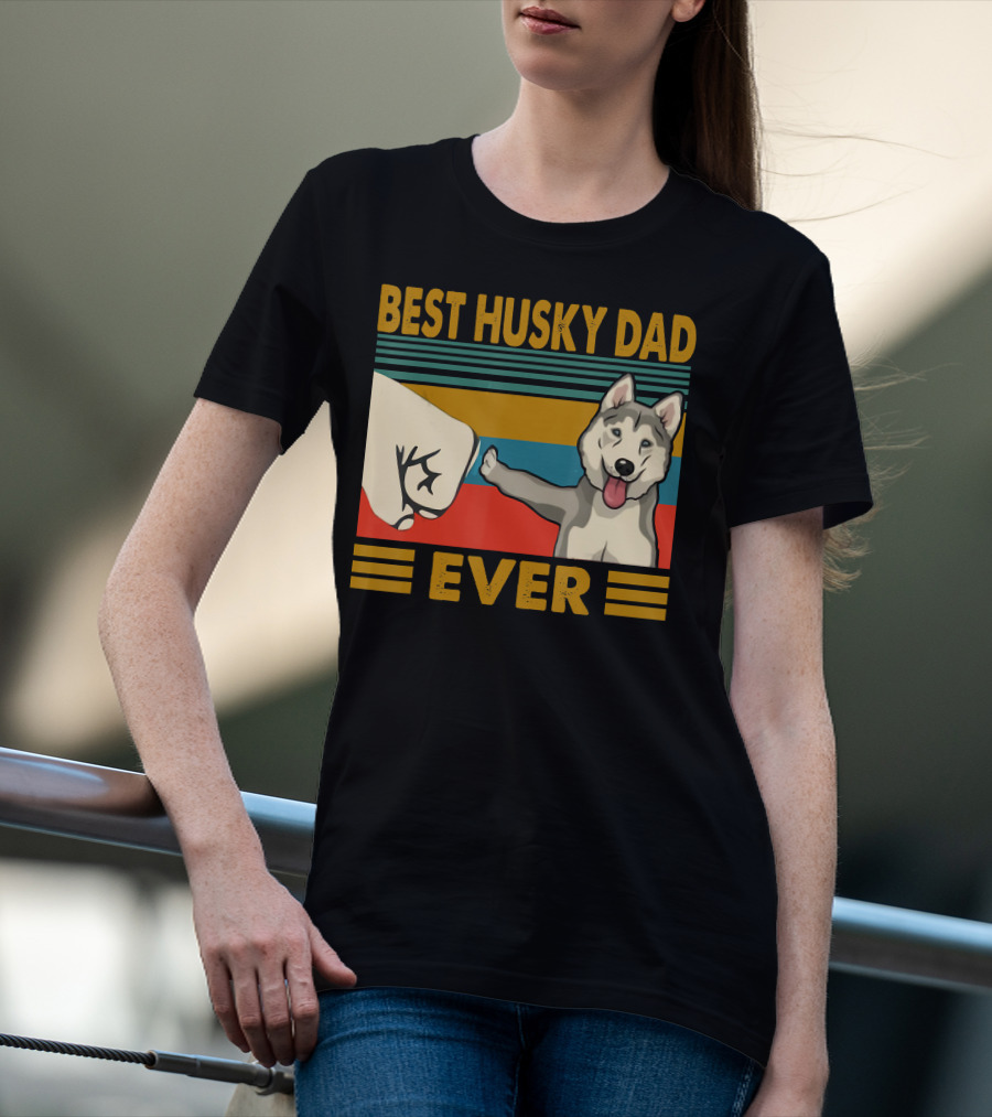 Best Husky Dad Ever Fist Bump With Husky T-Shirt