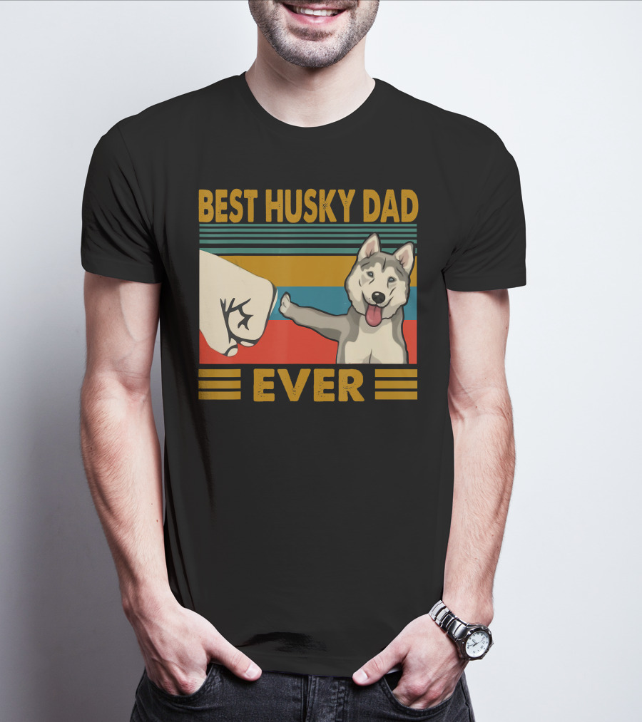 Best Husky Dad Ever Fist Bump With Husky T-Shirt