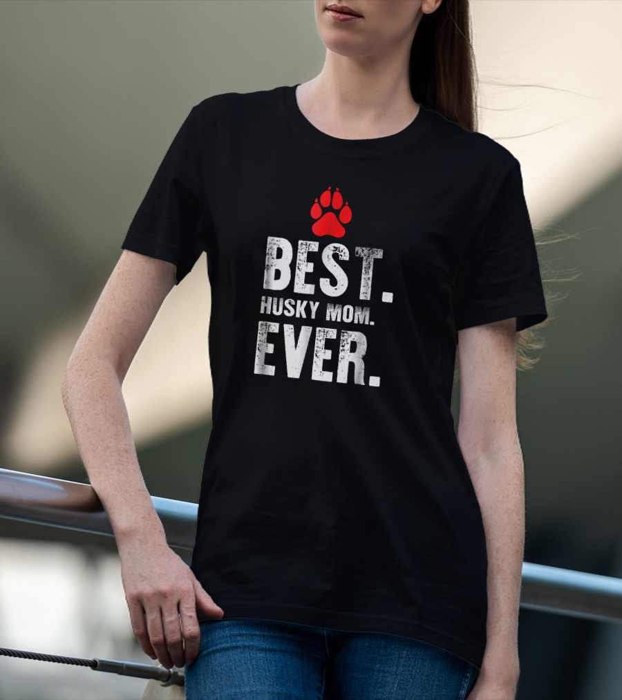 Best Husky Mom Ever With Red Paw Prints T-Shirt