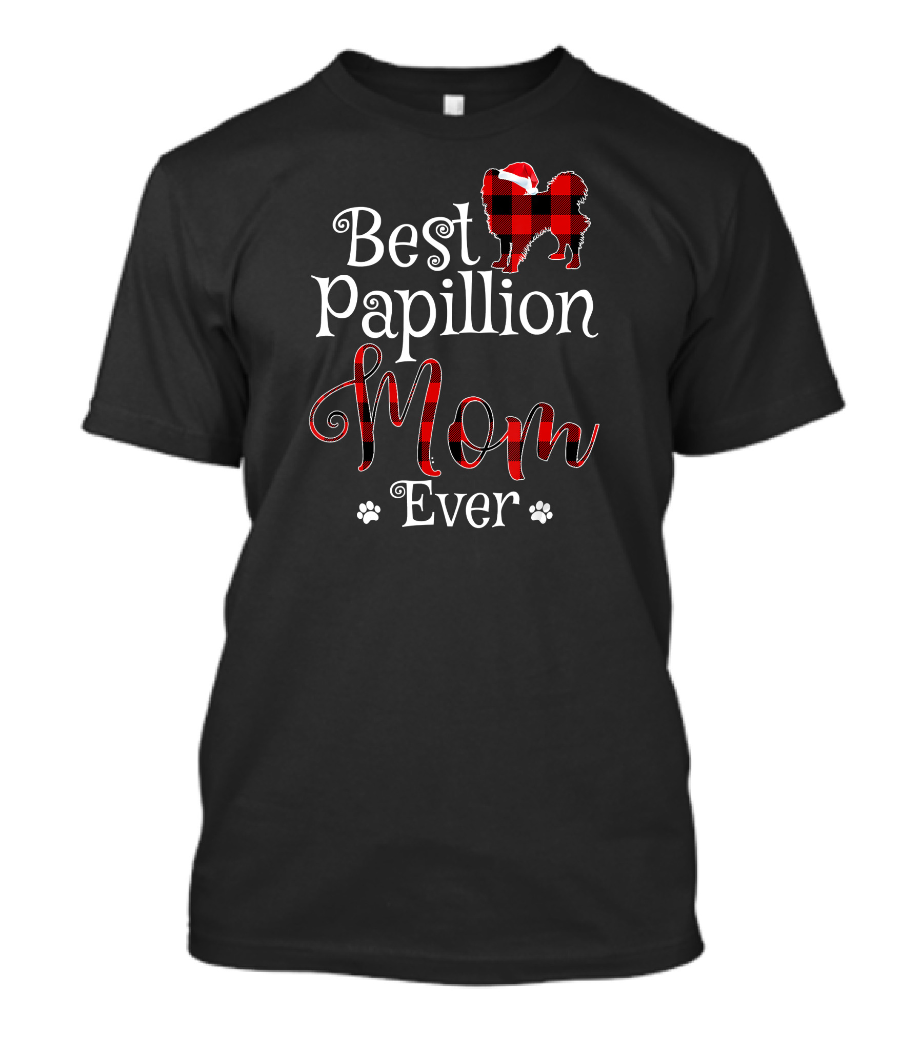 Best Papillion Mom Ever Santa Plaid Paws T-Shirt