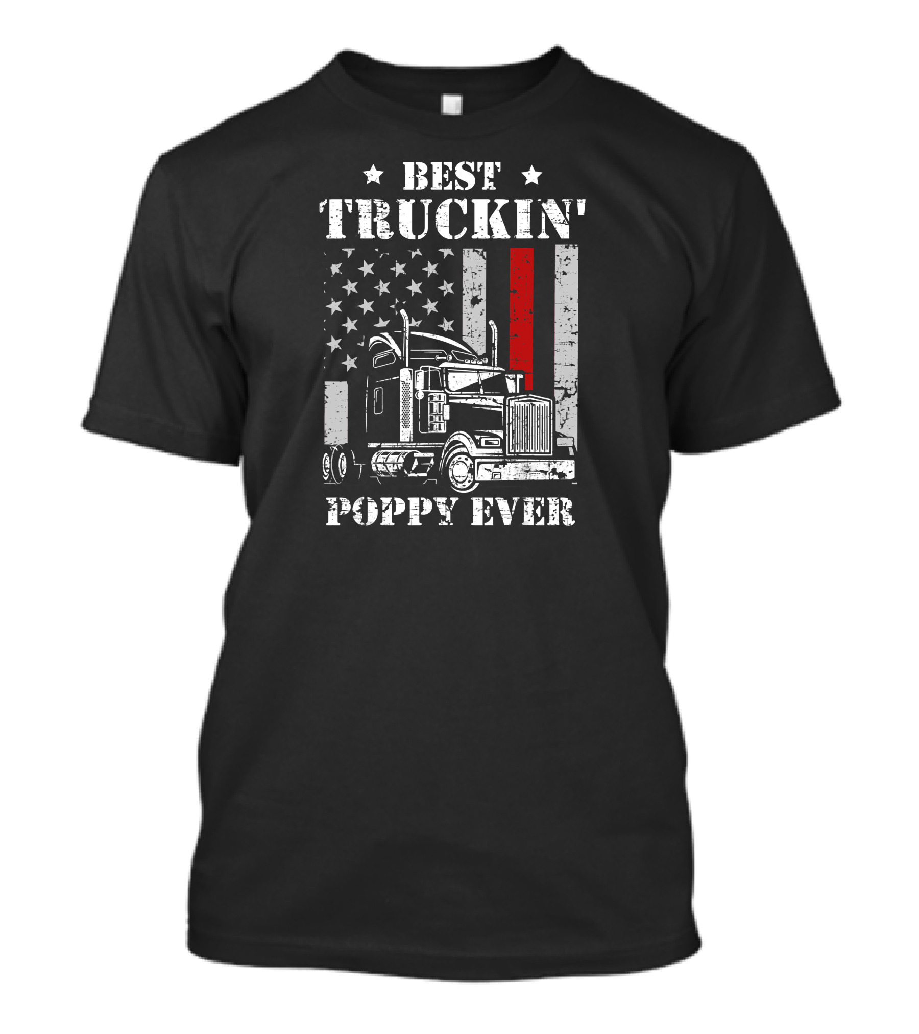 Best Truckin' Poppy Ever American Flag Semi-Truck Patriots T-Shirt