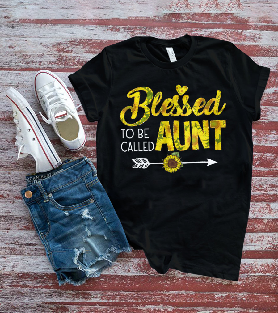 Blessed To Be Called Aunt Sunflower Arrow Heart T-Shirt