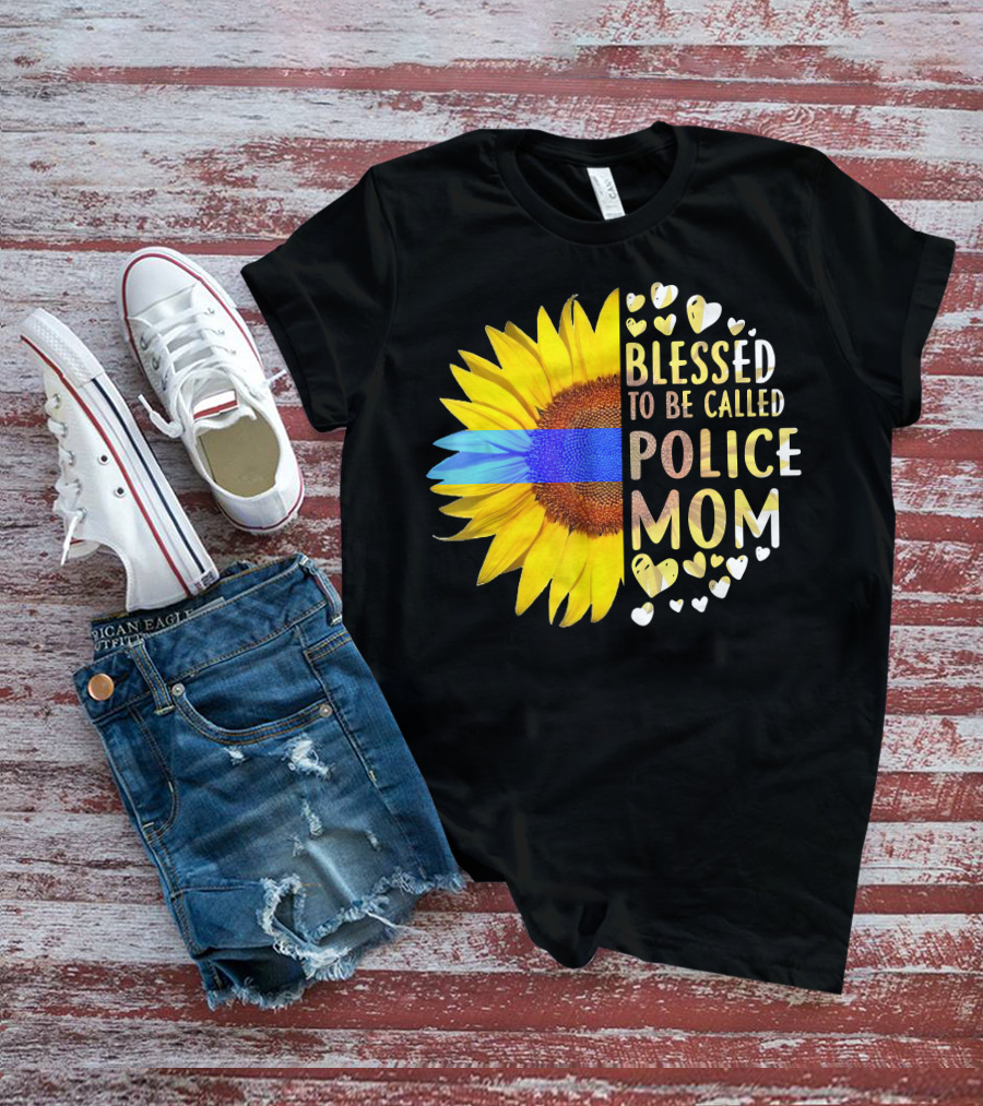 Blessed To Be Called Police Mom Sunflower Heart Elements T-Shirt