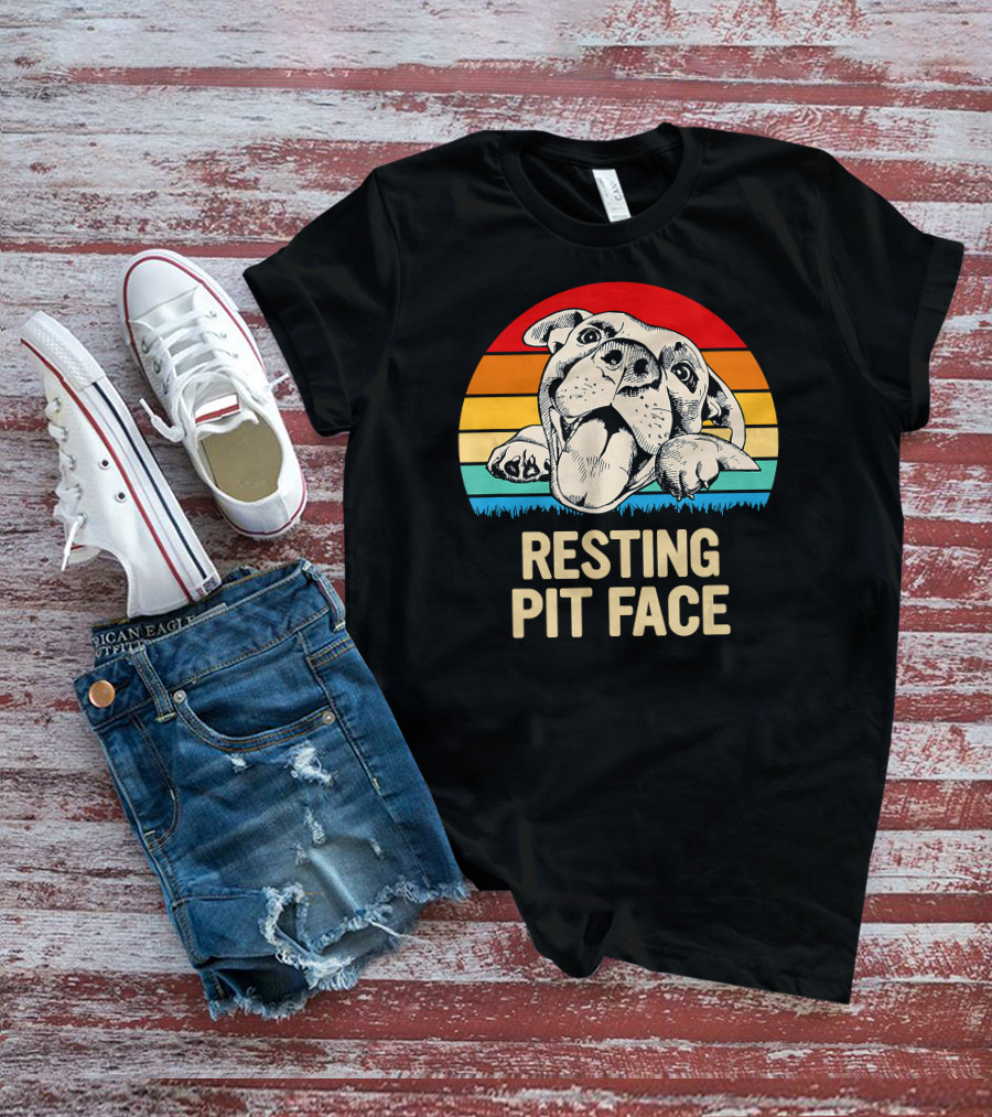 Resting Pit Face Bombshell Bullies Pit Bull Rescue Retro T-Shirt