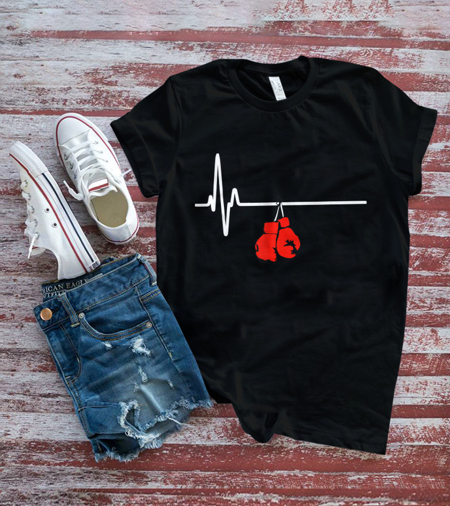 Boxing Gloves Heartbeat MMA Red Glove Pulse Line T-Shirt