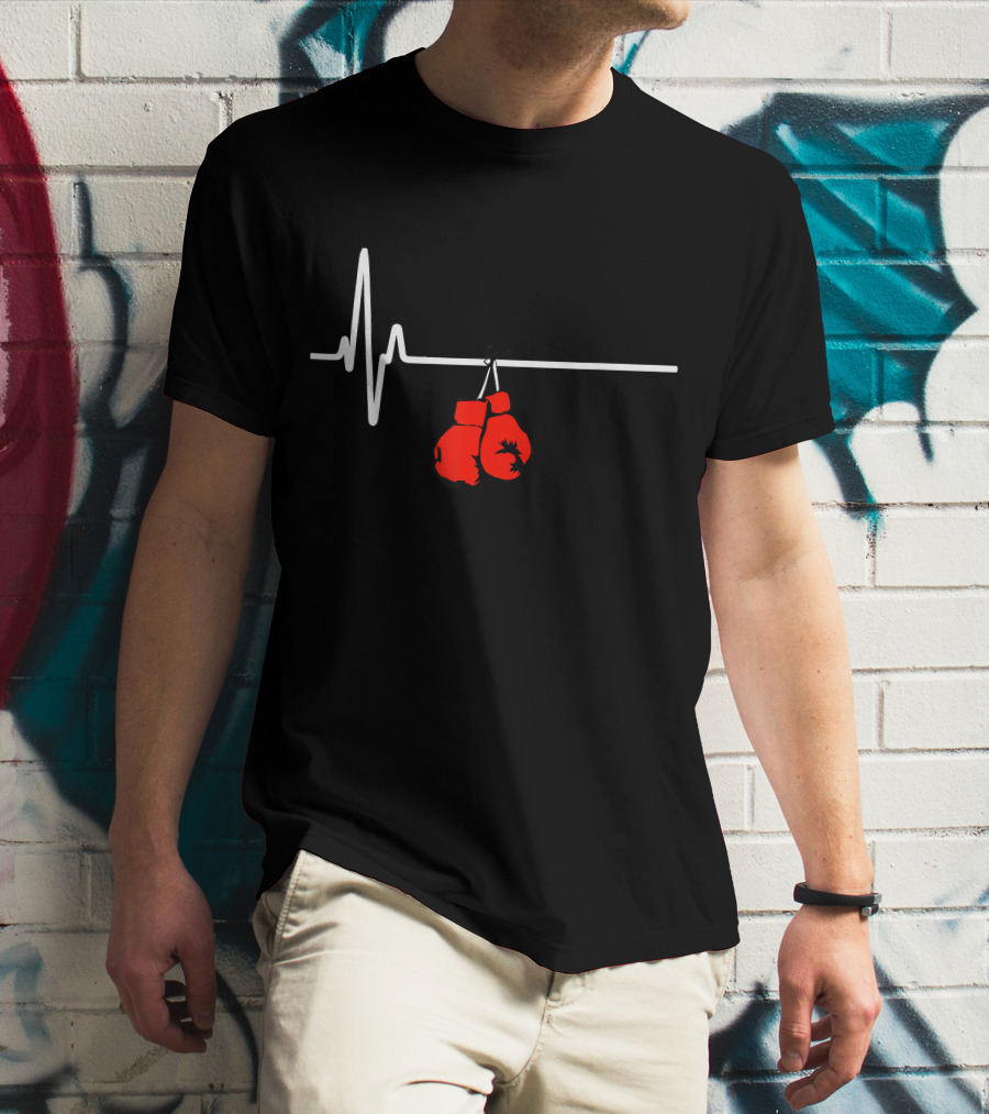 Boxing Gloves Heartbeat MMA Red Glove Pulse Line T-Shirt