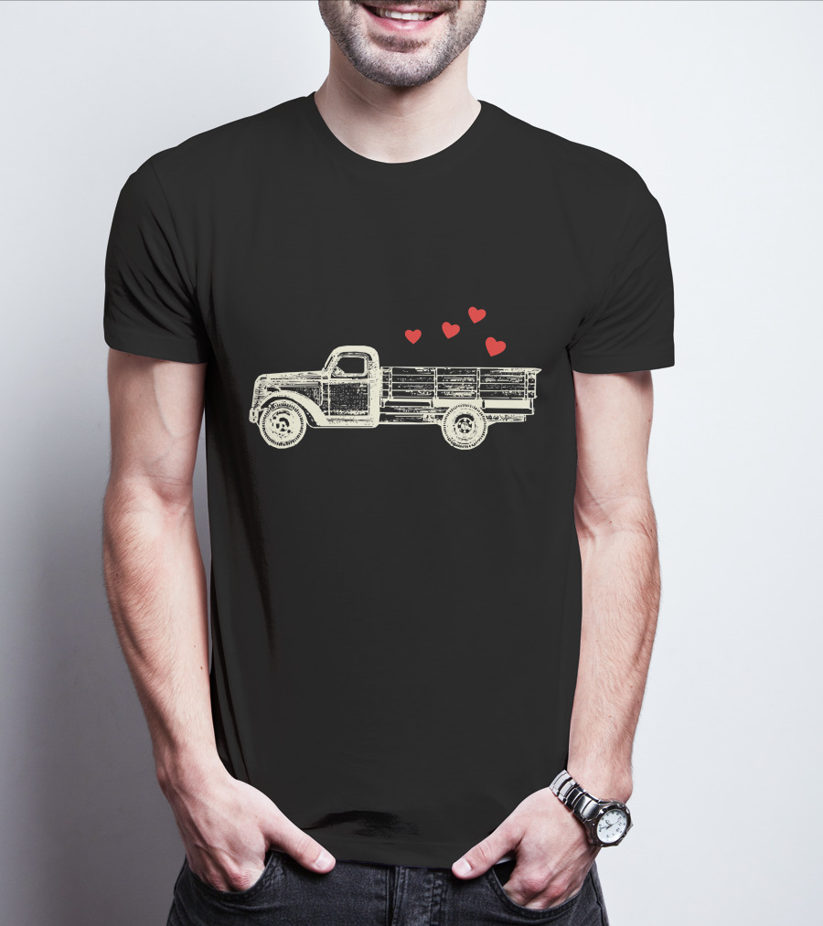 Boys Vintage Truck Hearts Cute Valentine T-Shirt
