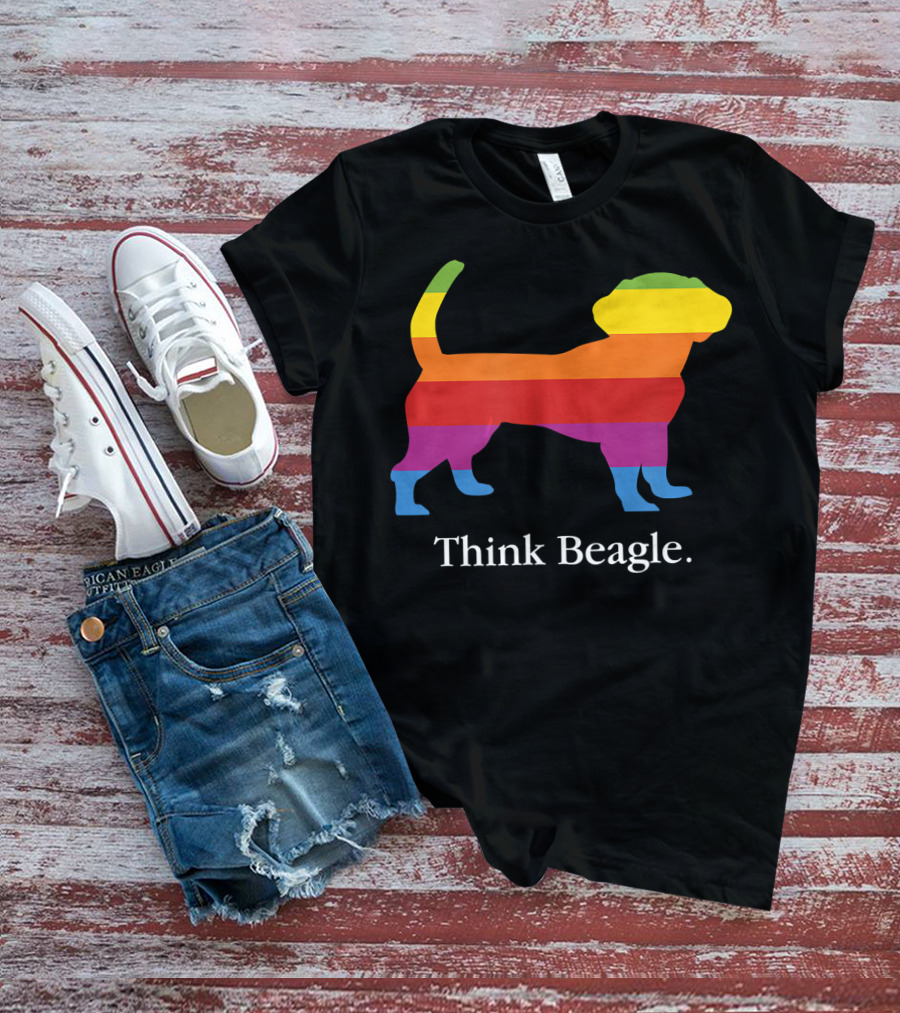 Think Beagle Rainbow Striped Dog T-Shirt