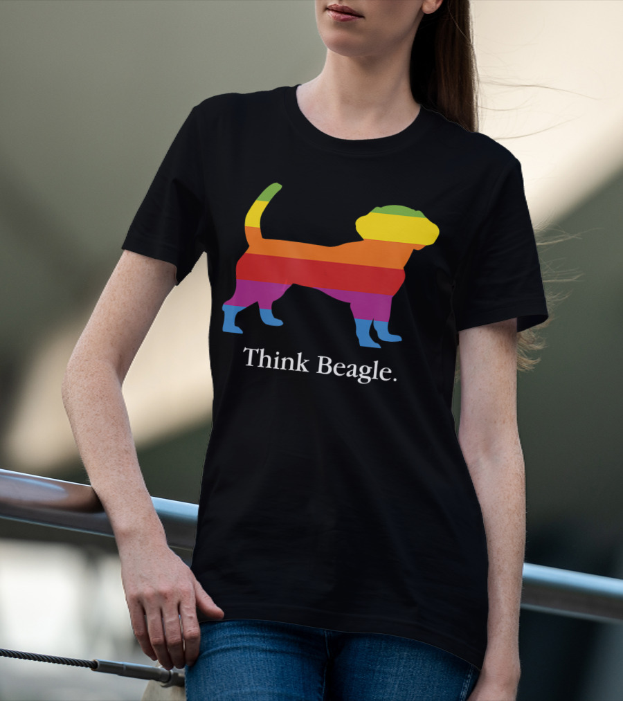 Think Beagle Rainbow Striped Dog T-Shirt