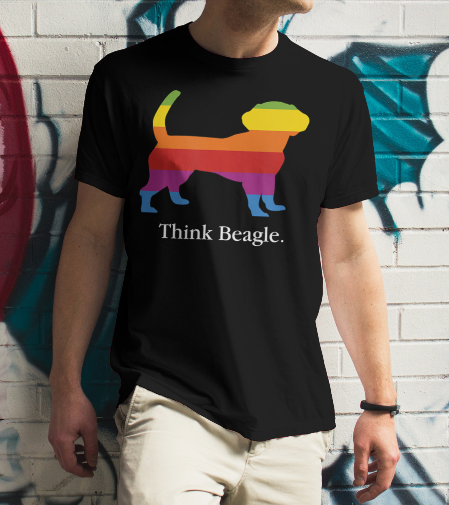 Think Beagle Rainbow Striped Dog T-Shirt