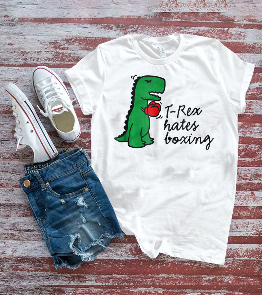T Rex Hates Boxing Dinosaur With Red Boxing Glove T-Shirt
