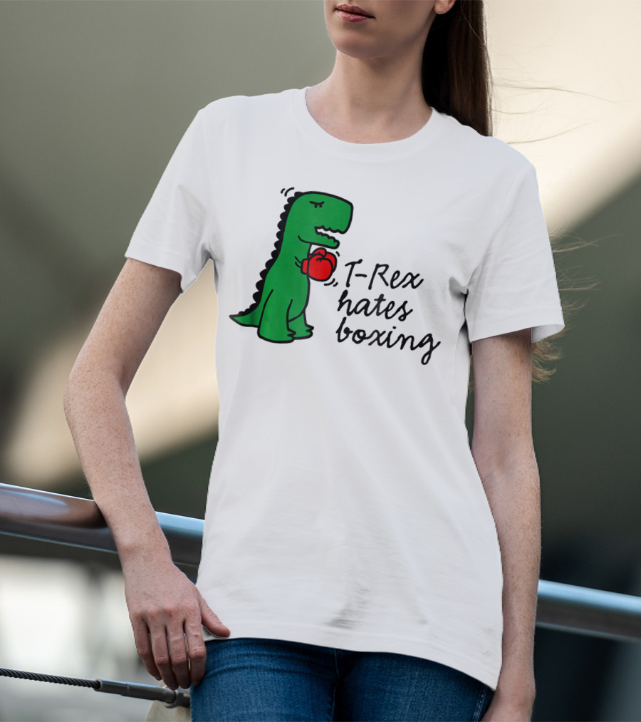 T Rex Hates Boxing Dinosaur With Red Boxing Glove T-Shirt