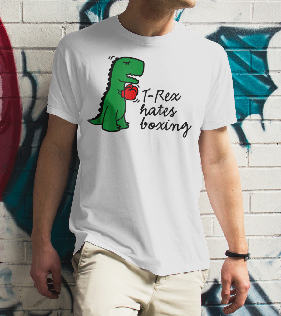 T Rex Hates Boxing Dinosaur With Red Boxing Glove T-Shirt