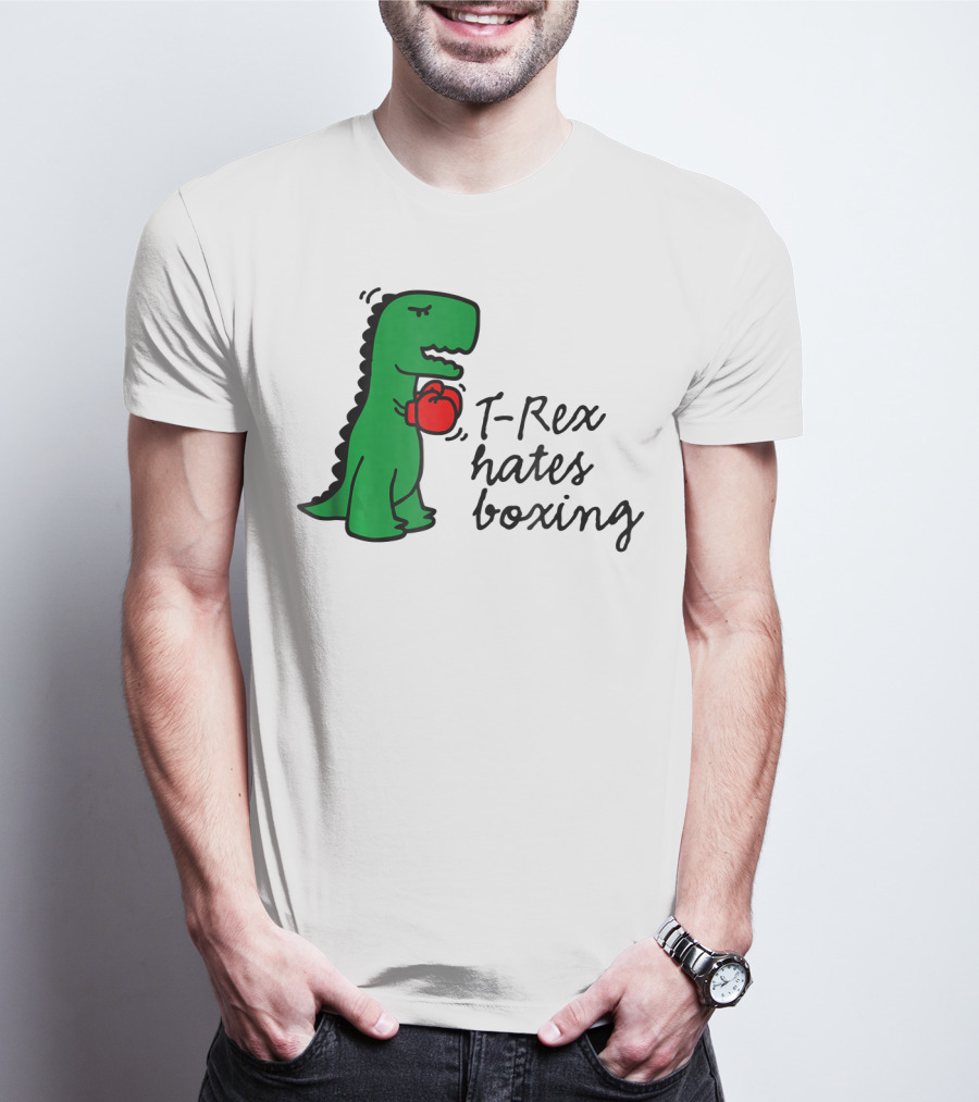 T Rex Hates Boxing Dinosaur With Red Boxing Glove T-Shirt