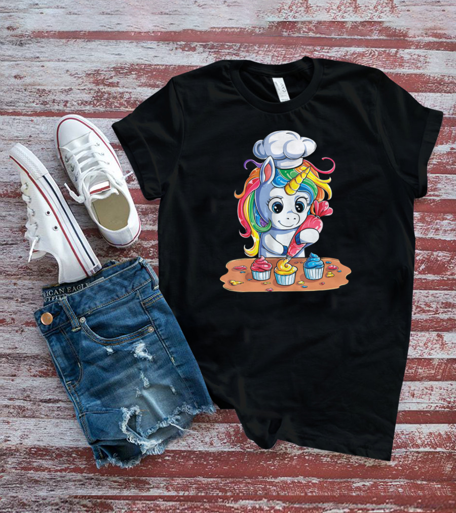 Unicorn Cupcake Girls Rainbow Baking Unicor Chef T-Shirt
