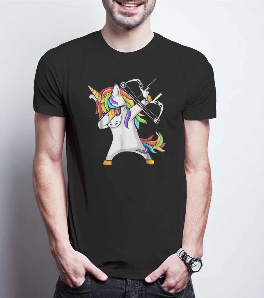 Unicorn Dabbing With Colorful Bow And Arrow Archery T-Shirt