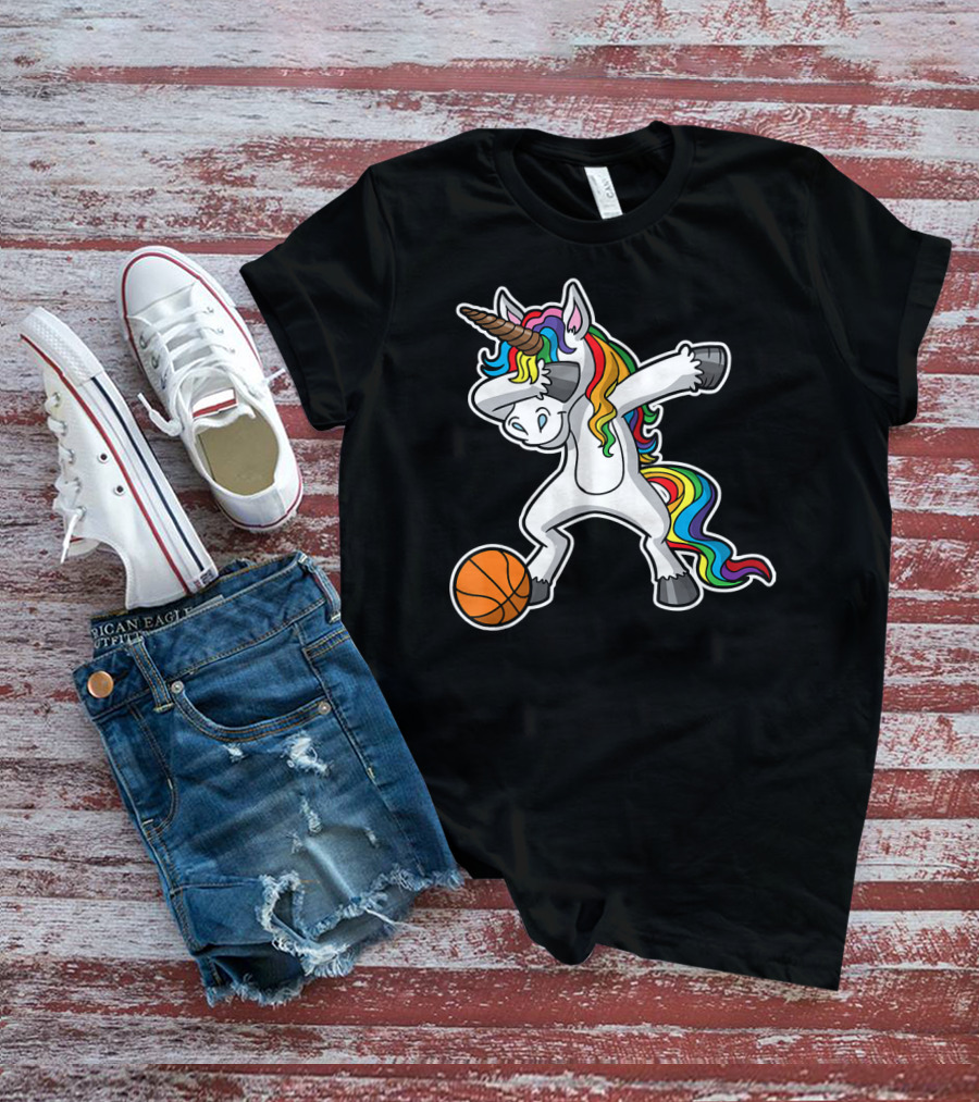 Unicorn Dabbing Basketball Rainbow Mane T-Shirt