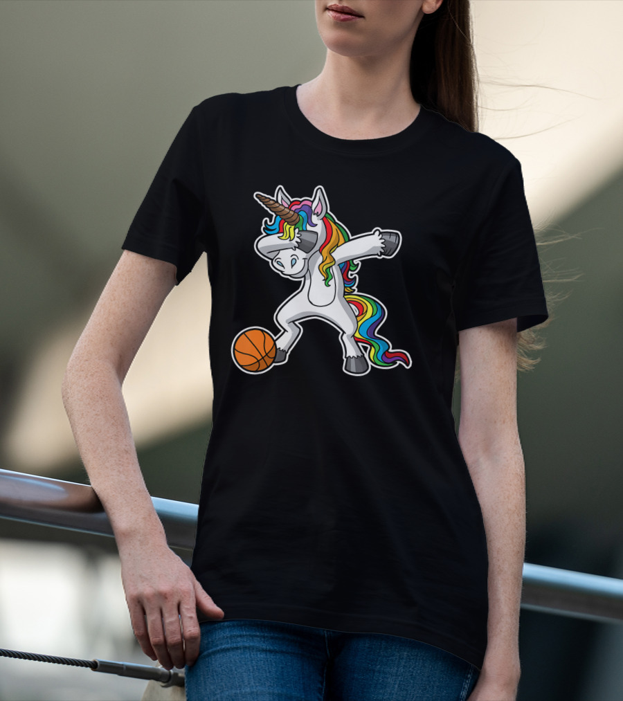Unicorn Dabbing Basketball Rainbow Mane T-Shirt