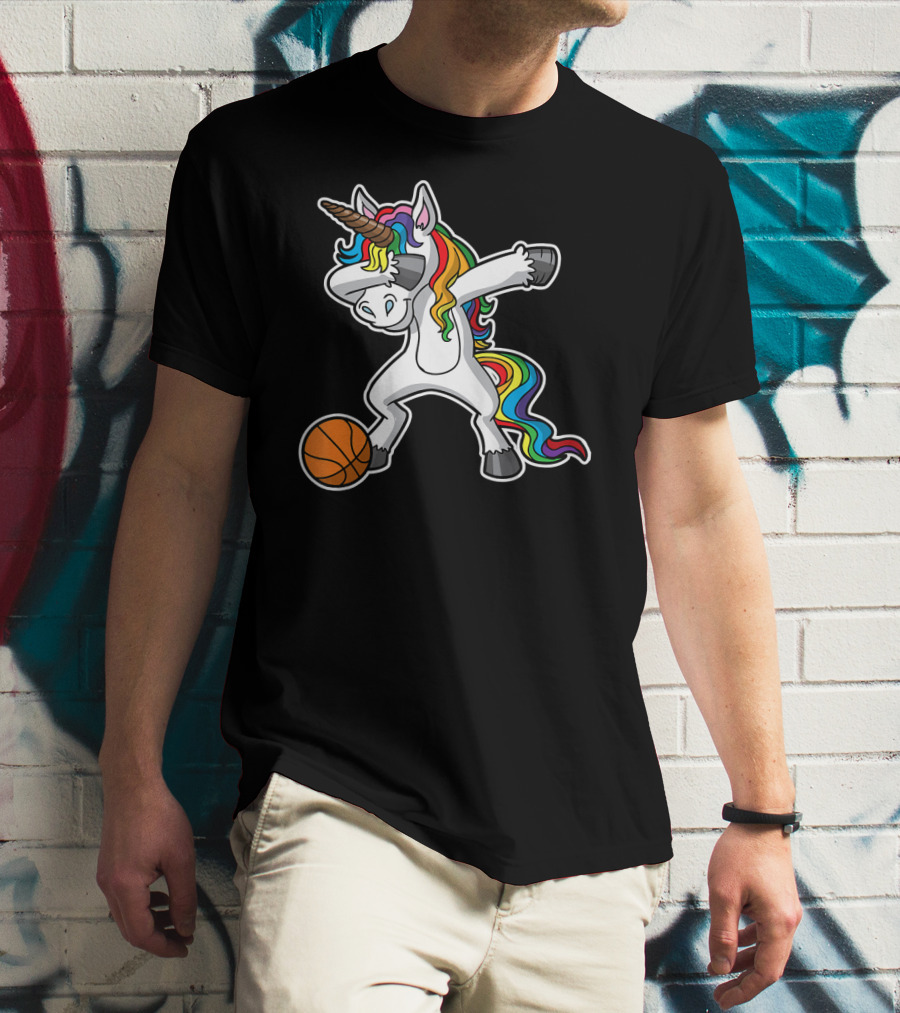 Unicorn Dabbing Basketball Rainbow Mane T-Shirt
