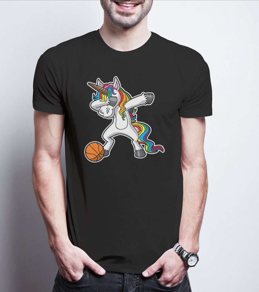 Unicorn Dabbing Basketball Rainbow Mane T-Shirt