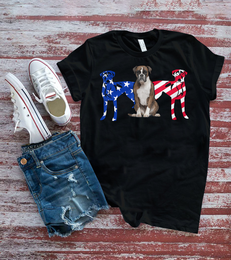 Unique Boxer Dog Patriotic American Flag T-Shirt