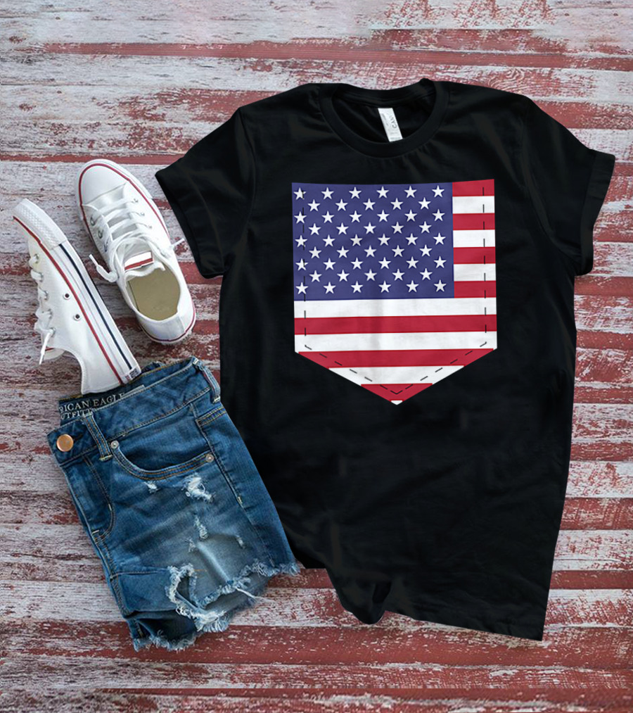 United States Flag Pattern Pocket T-Shirt