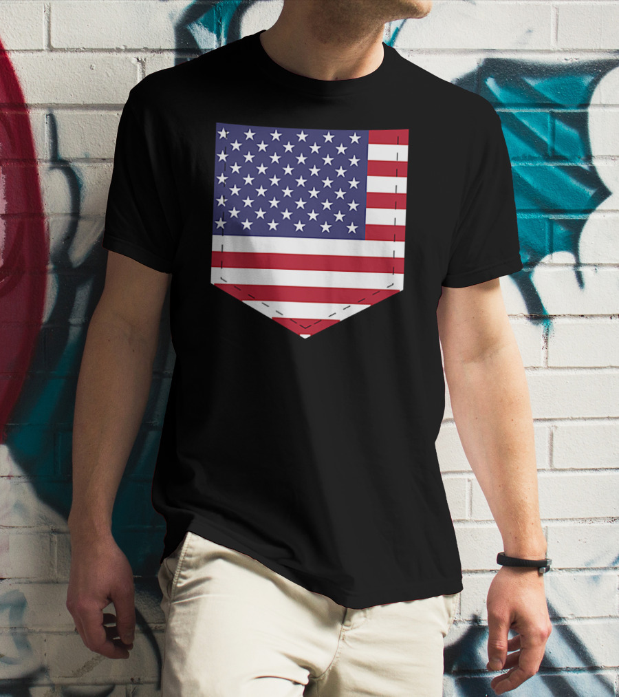 United States Flag Pattern Pocket T-Shirt