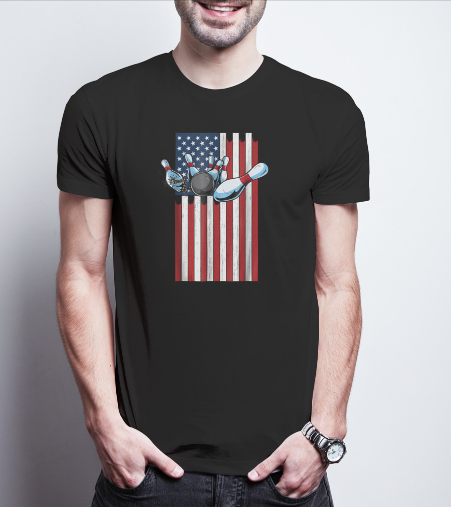 USA American Flag Bowling Strike Explosion For Pat T-Shirt