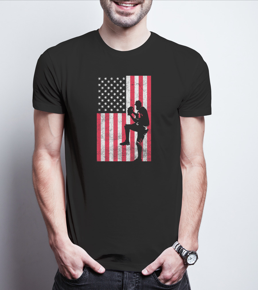 USA American Flag Baseball Pitcher Red White Blue T-Shirt