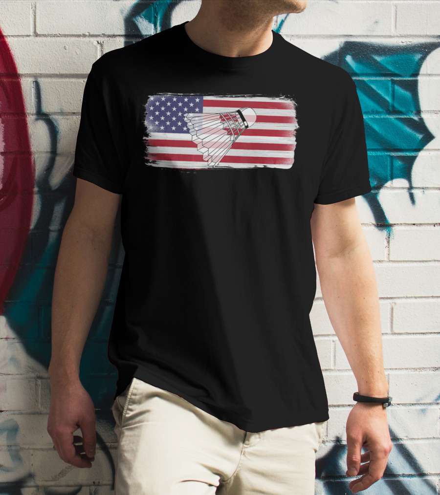 USA American Flag Badminton Shuttlecock Perfect Player T-Shirt