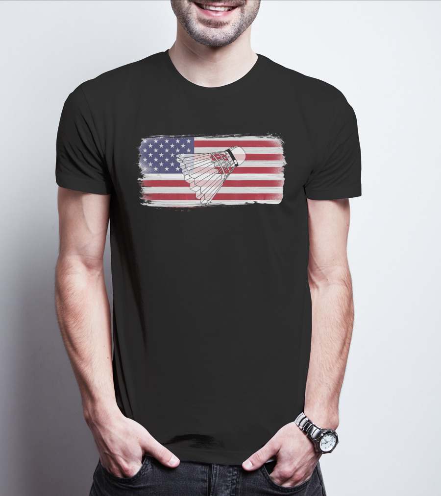 USA American Flag Badminton Shuttlecock Perfect Player T-Shirt