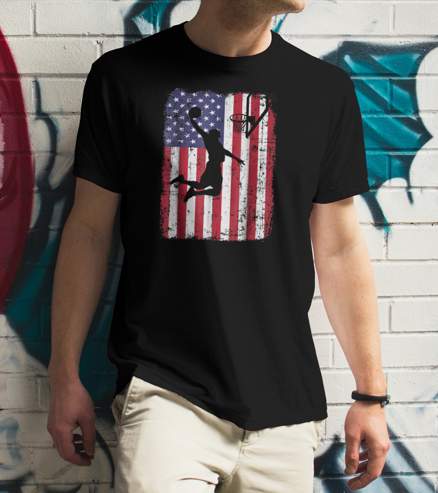 USA American Flag Basketball Dunk T-Shirt