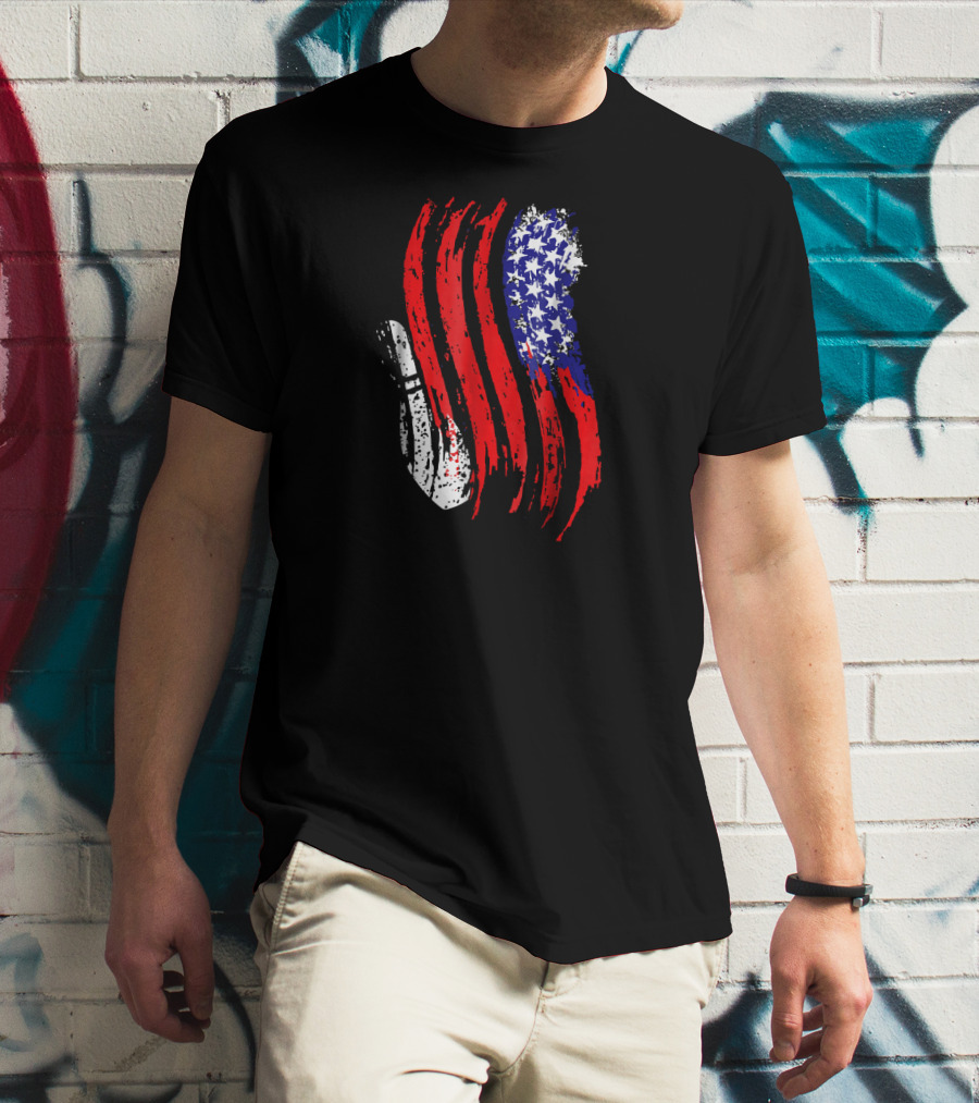 USA Bowling Flag Patriotic Tenpin Bowler T-Shirt