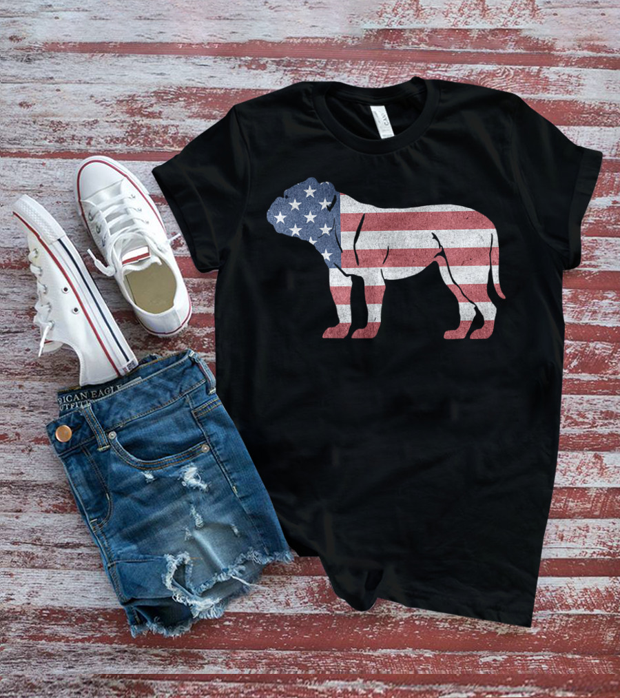 American Flag USA Bulldog Stylish Dog Animal T-Shirt