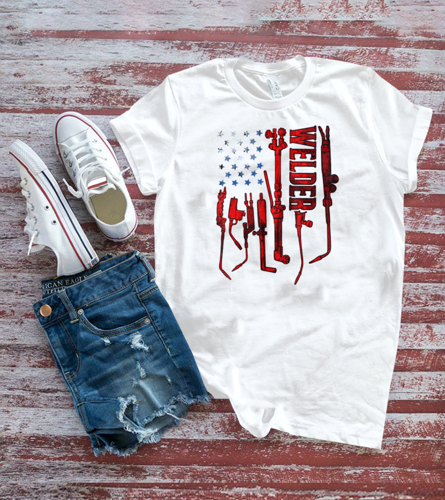 USA Flag Welder Mask Gas Welding Metal Tools T-Shirt
