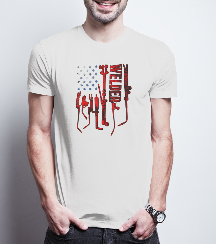 USA Flag Welder Mask Gas Welding Metal Tools T-Shirt