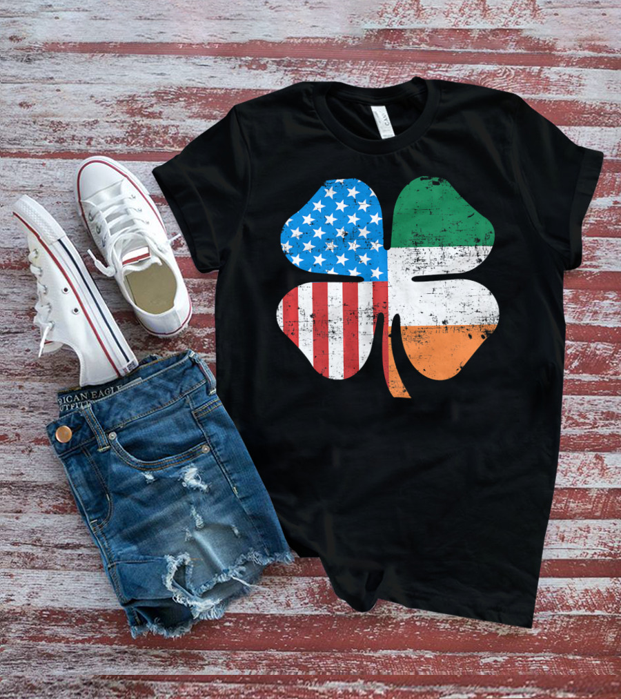 St. Patrick's Day Clover USA Ireland Flag T-Shirt