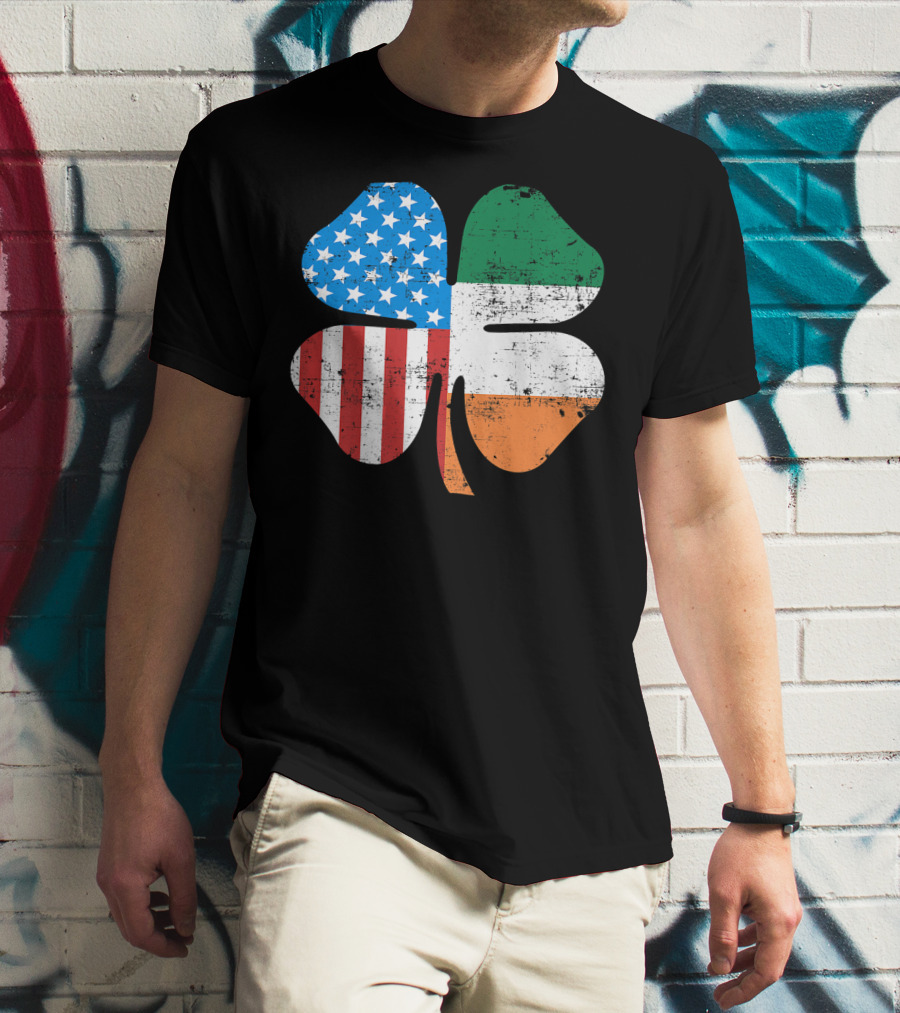 St. Patrick's Day Clover USA Ireland Flag T-Shirt