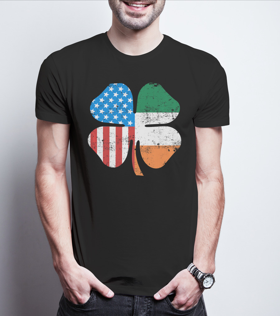 St. Patrick's Day Clover USA Ireland Flag T-Shirt