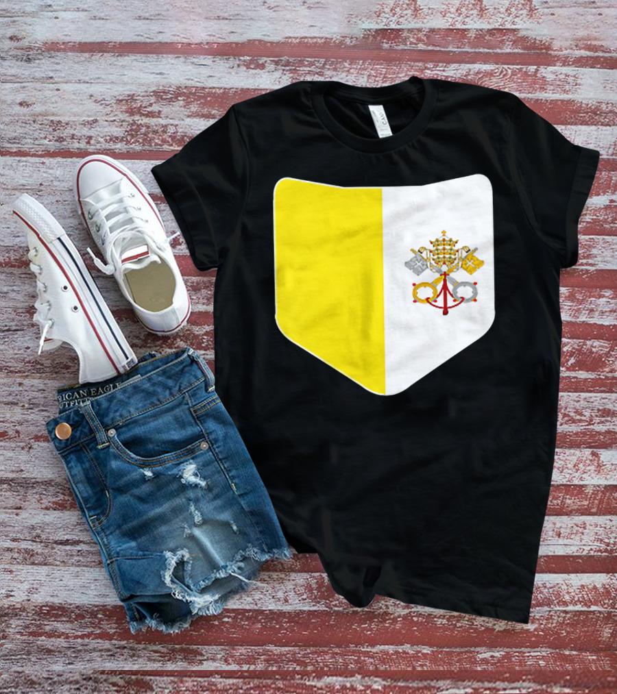 Vatican City Flag Pocket Style Emblem Design With Keys And Tiara T-Shirt