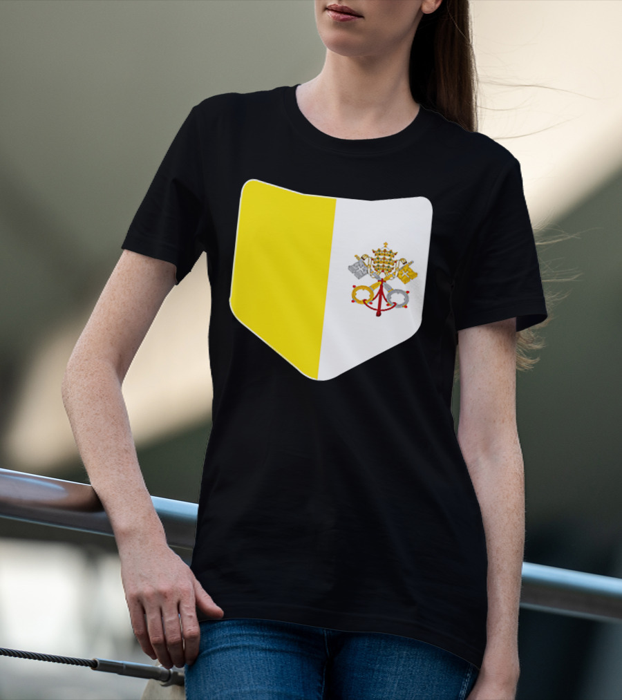 Vatican City Flag Pocket Style Emblem Design With Keys And Tiara T-Shirt