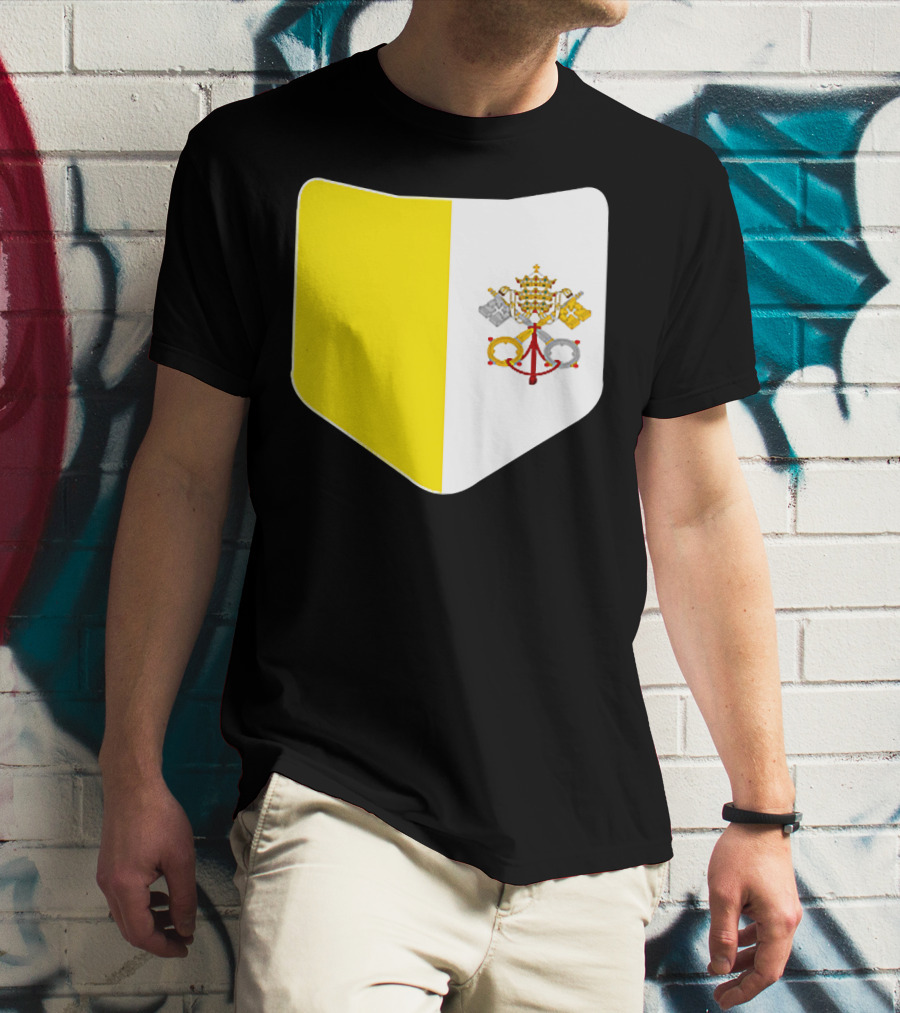 Vatican City Flag Pocket Style Emblem Design With Keys And Tiara T-Shirt